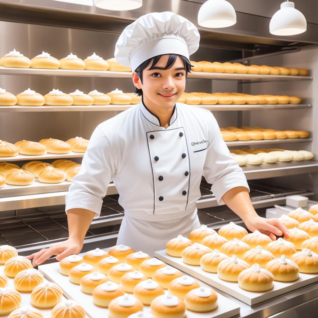 Cheerful Baker in a Bustling Bakery