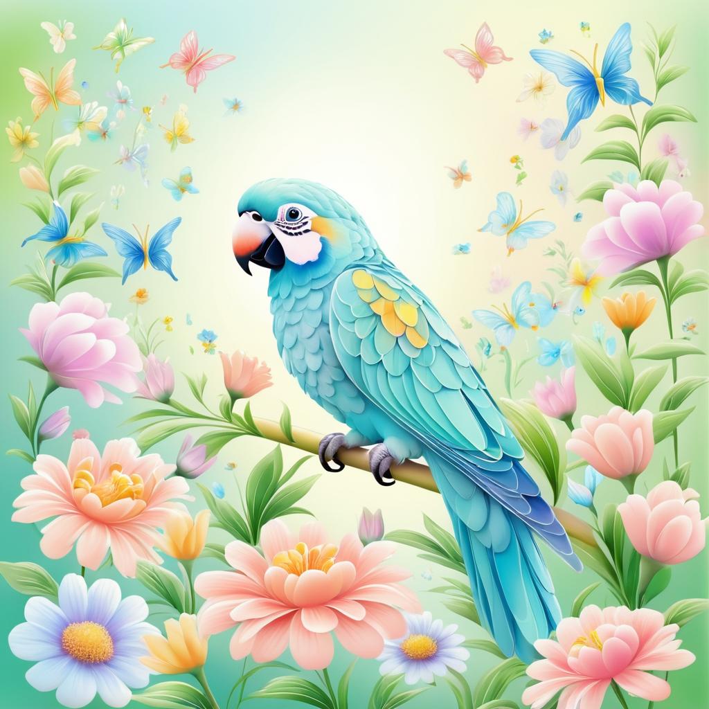 Whimsical Parrot in Flower Garden