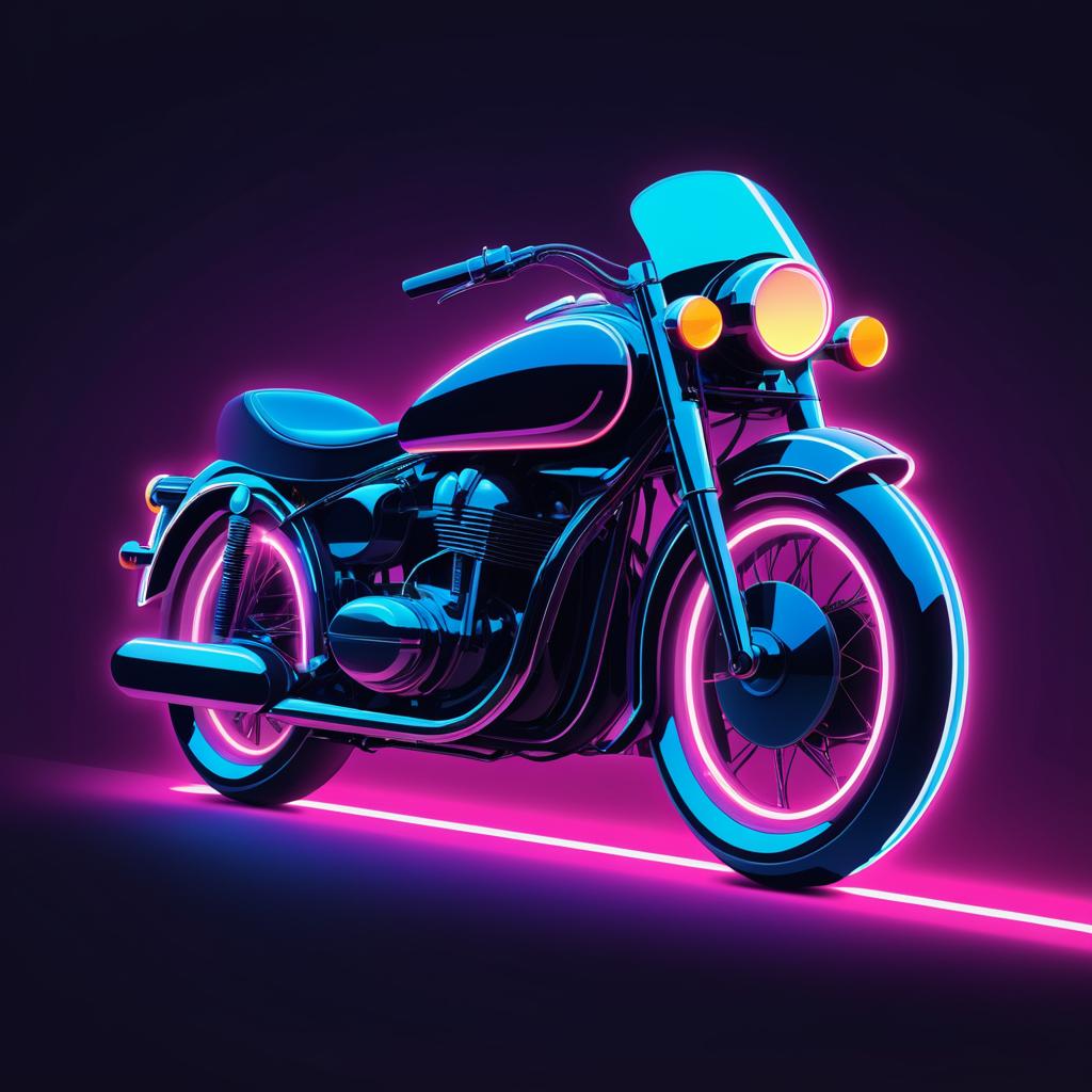 Vibrant Retro-Futuristic Motorcycle Illustration