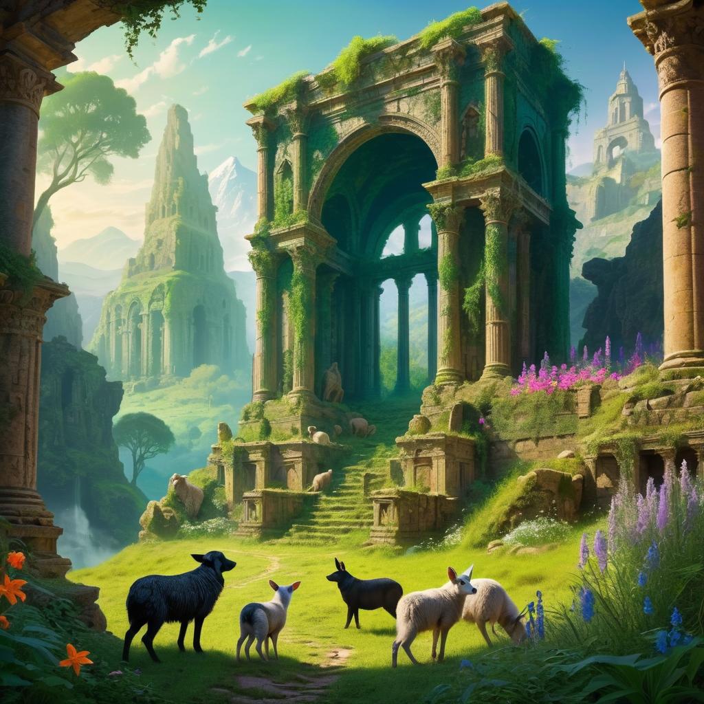 Mystical Shepherds in Verdant Ruins