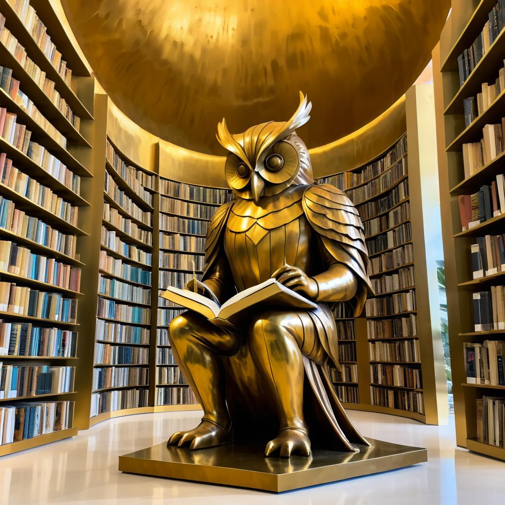 Surreal Giant Owl Statue Reading a Book