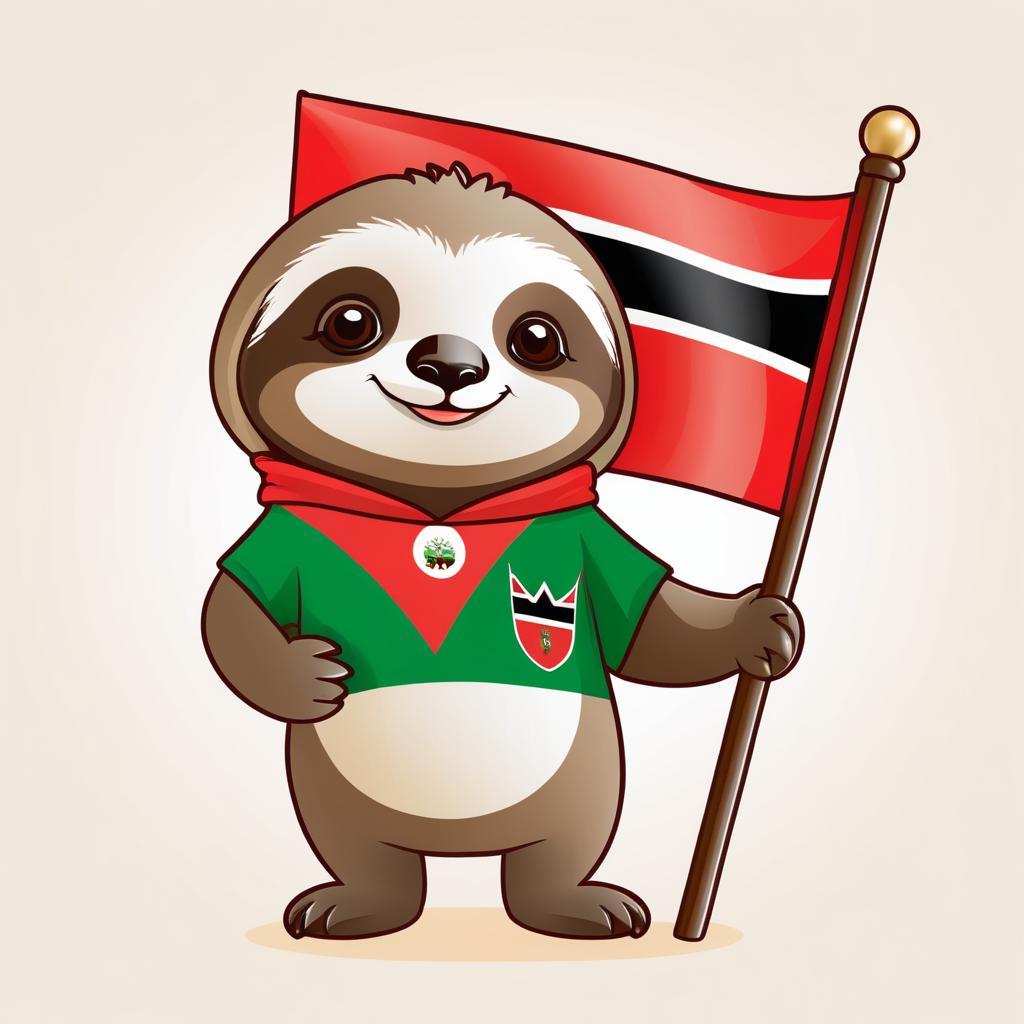 Whimsical Sloth with Kenyan Flag