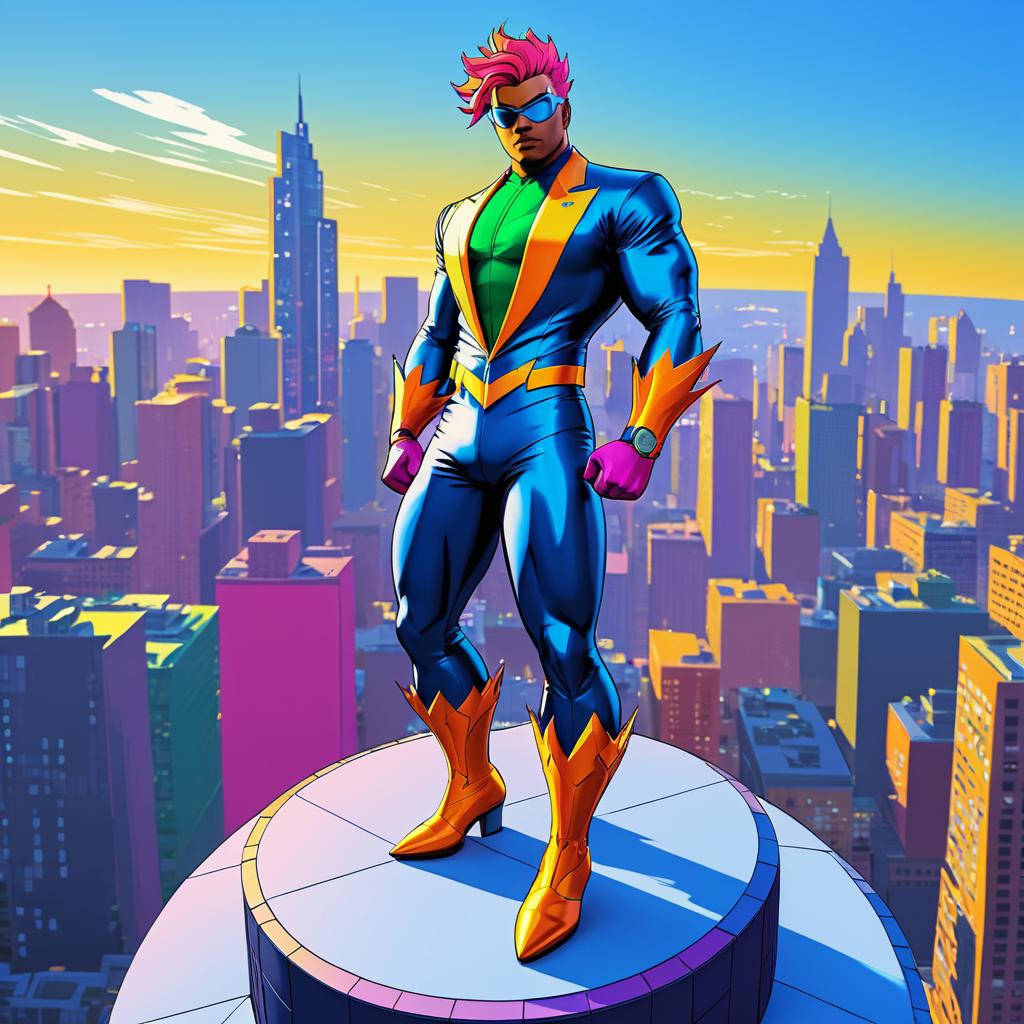 Dynamic Superhero in Vibrant Cityscape