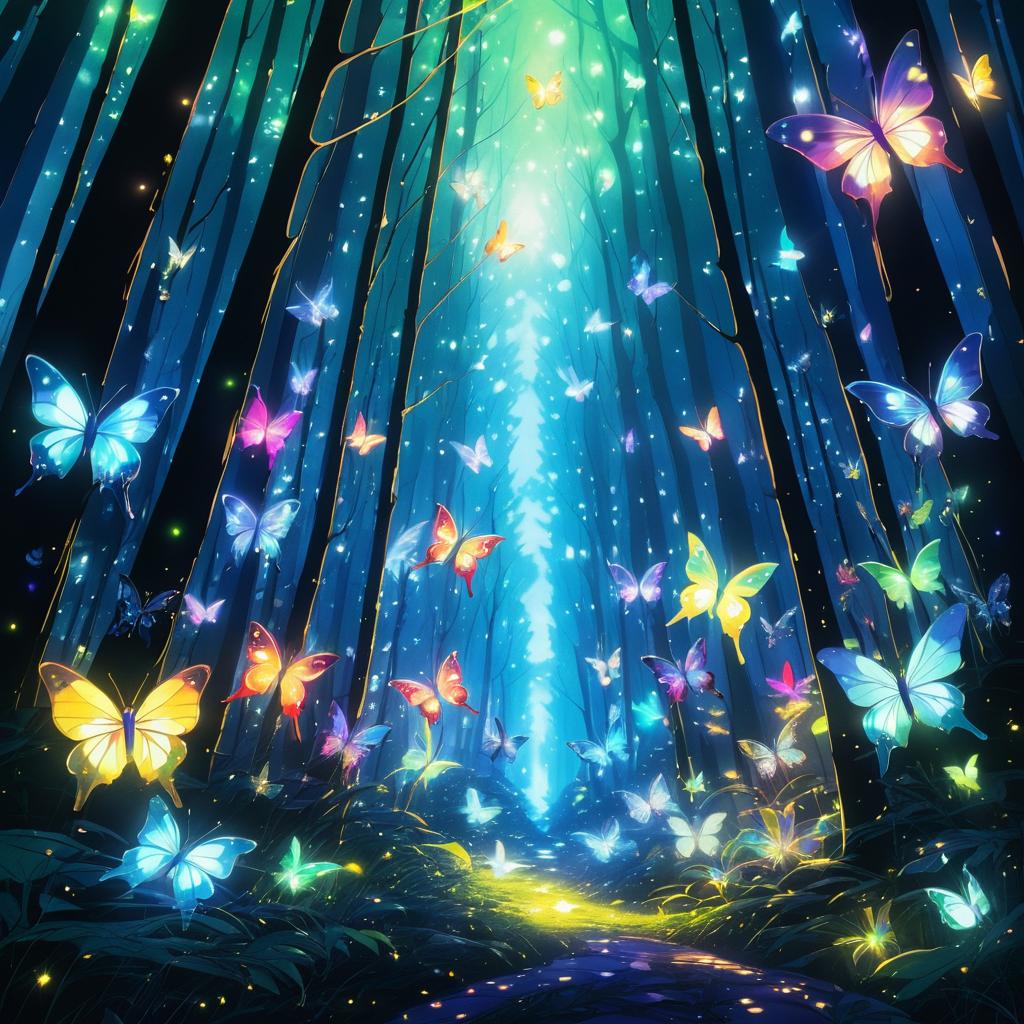 Luminous Butterflies in Maximalist Forest