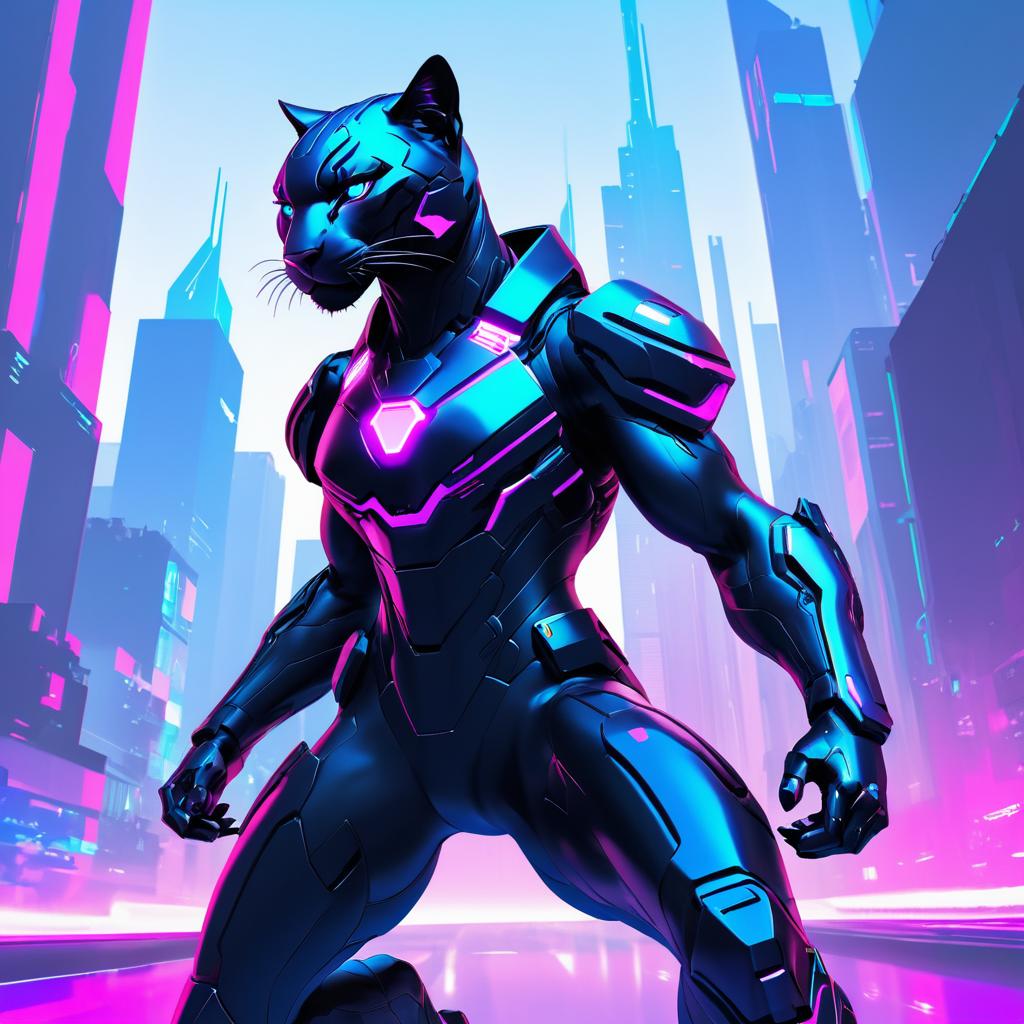 Futuristic Cybernetic Panther in Cityscape