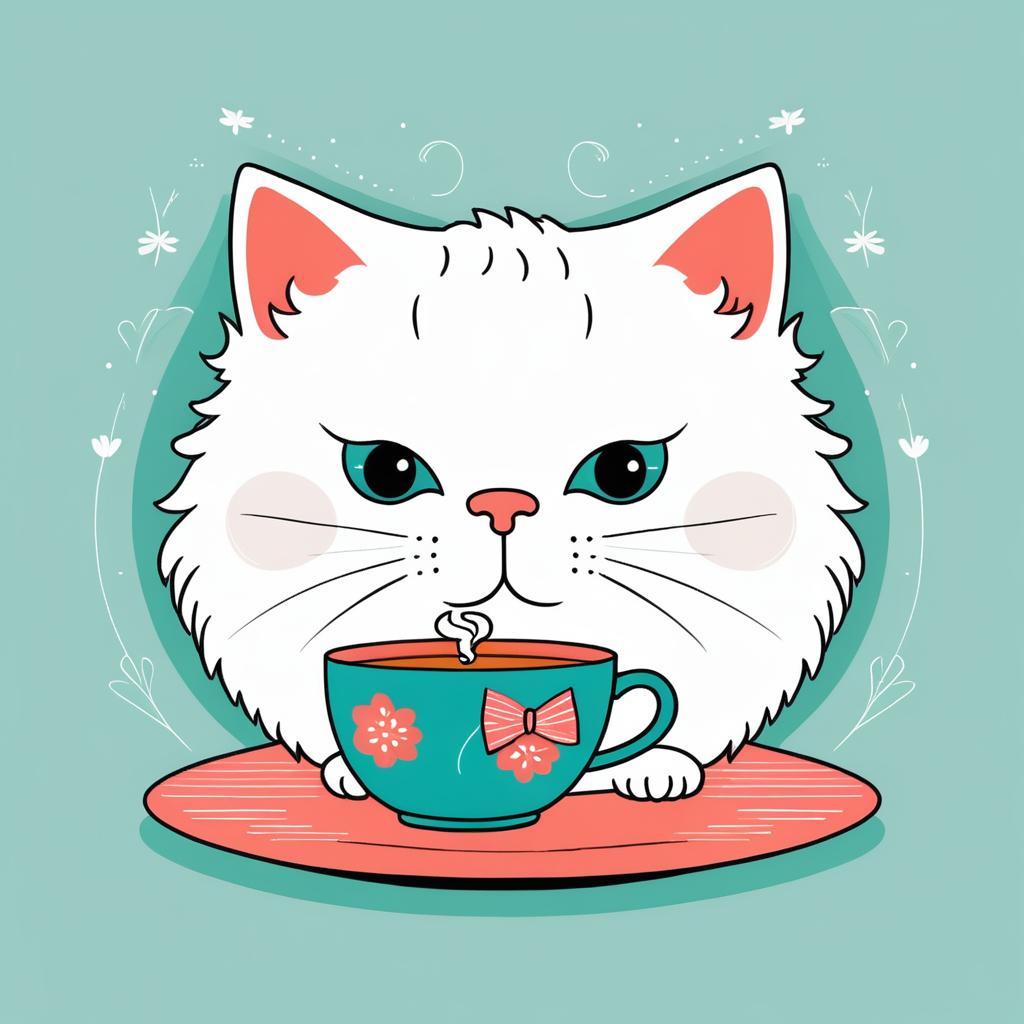 Whimsical Fluffy Cat in Bowtie Tea Party