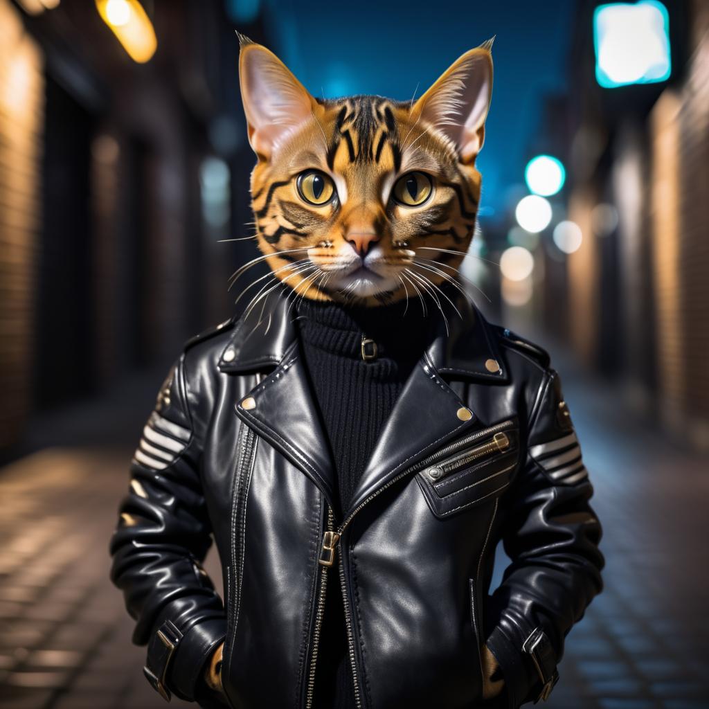 Urban Bengal Cat in Leather Jacket