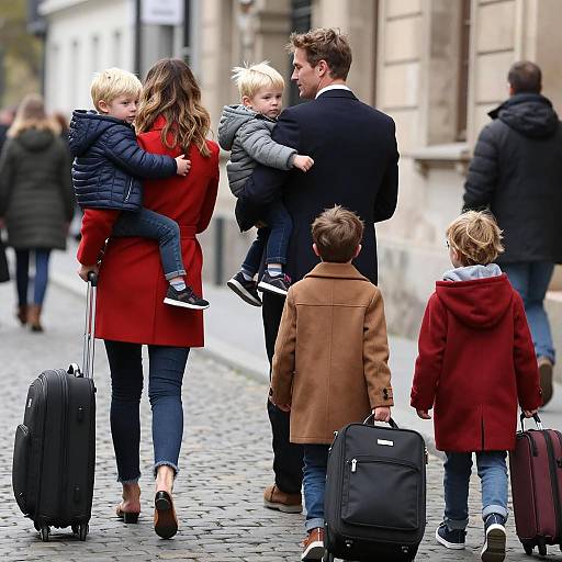Family Exploring Cobblestone Streets