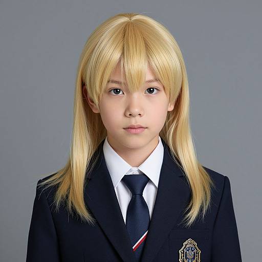 Blond Boy in Suit with Costume Wig