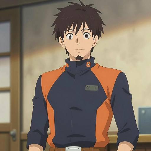 Anime Character Portrait of Young Man in Navy and Orange Outfit
