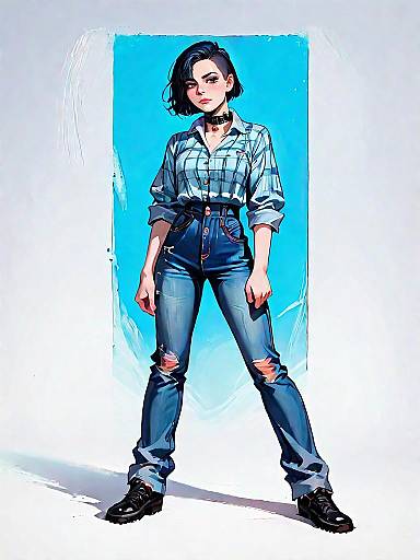 Full-Body Realistic Woman in Plaid