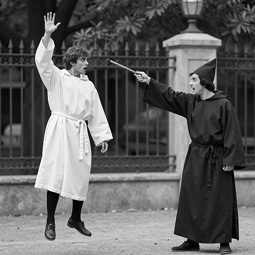 Men in robes performing magic duel