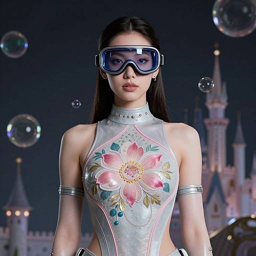 Futuristic Woman with Floral Goggles