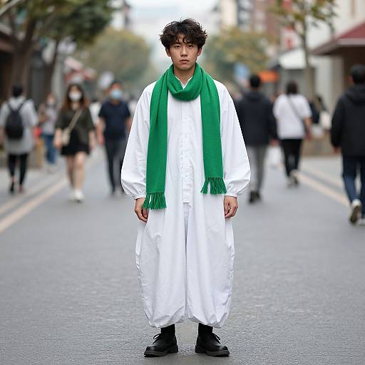 Man in Green Scarf Street Style