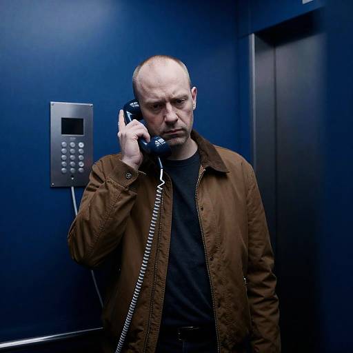 Serious Man in Elevator with Phone