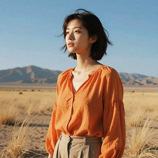 Serene Woman in Sunlit Desert