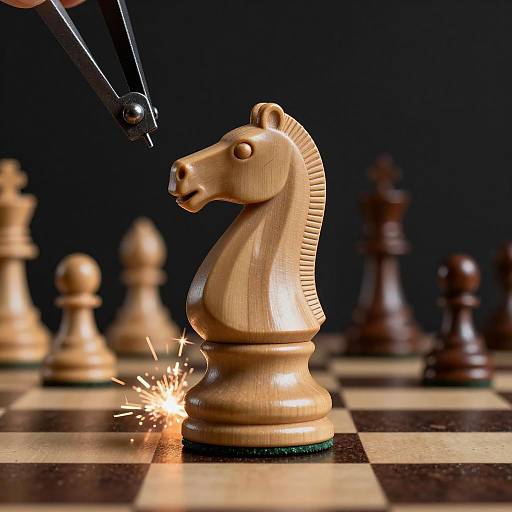 Steel Chess Knight Being Cut with Sparks