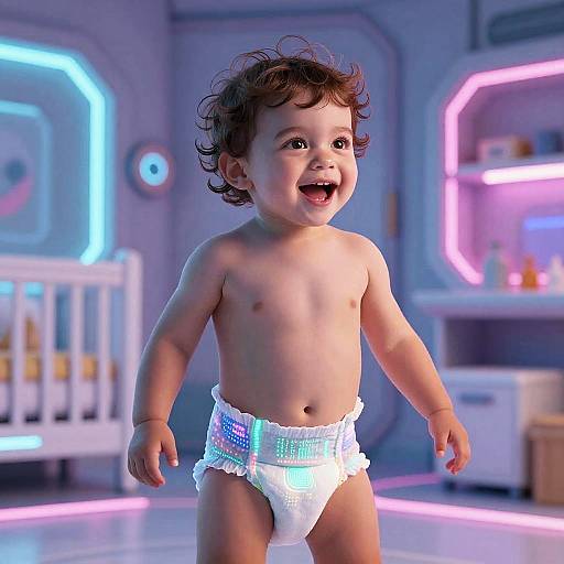 Futuristic Cyberpunk Toddler in Diaper
