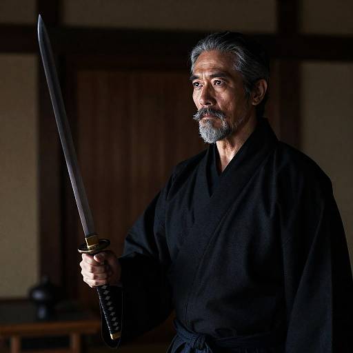 Mystical Warrior in Dimly Lit Room