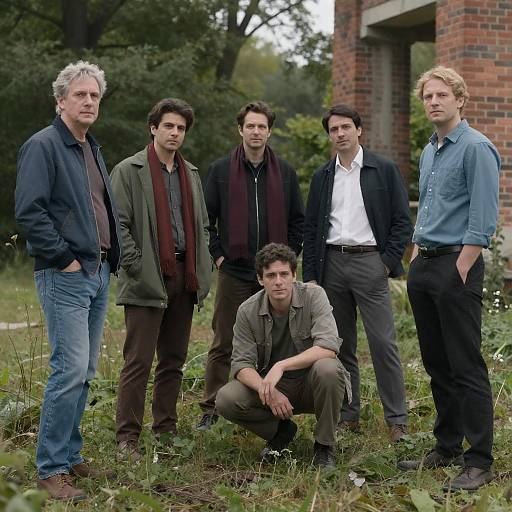 Group of Men in Overgrown Area