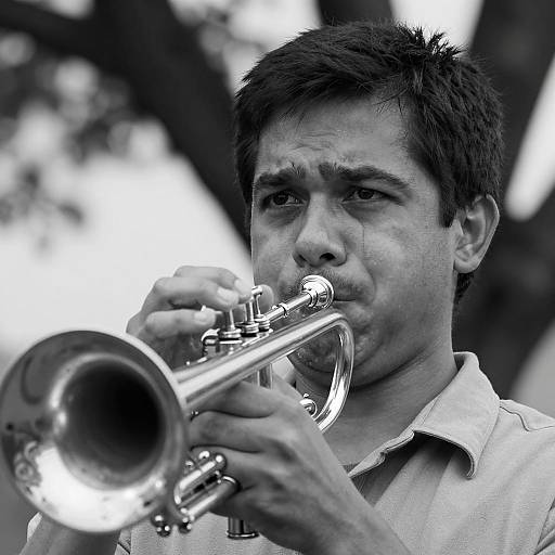 Emotional Trumpet Player in Black and White