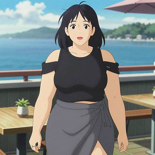 Plus-Size Woman by Ocean in Chic Style