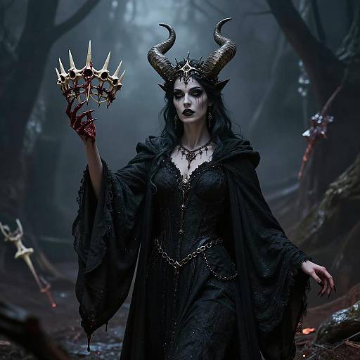 Horned Necromancer Queen with Bloody Bone Crown