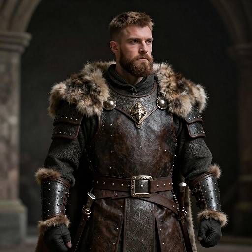 Medieval Warrior in Fur-Trimmed Armor