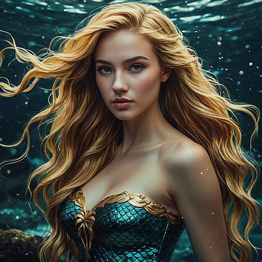 Elegant Mermaid with Flowing Golden Hair