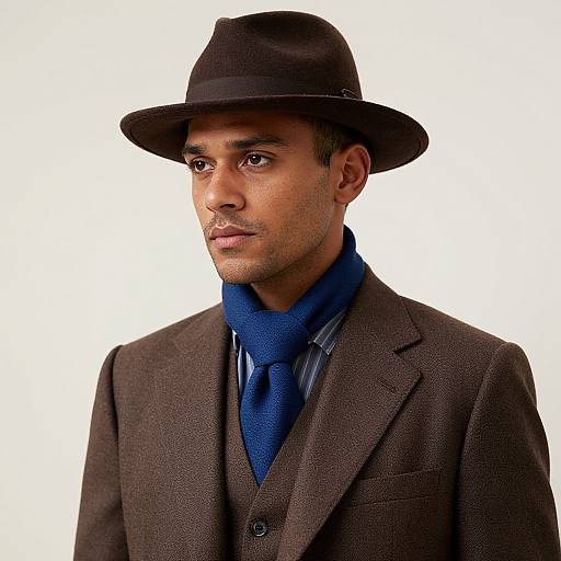 Man in Brown Suit with Blue Scarf