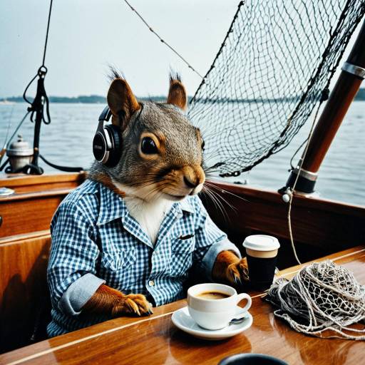 Squirrel Wearing Headphones on Boat
