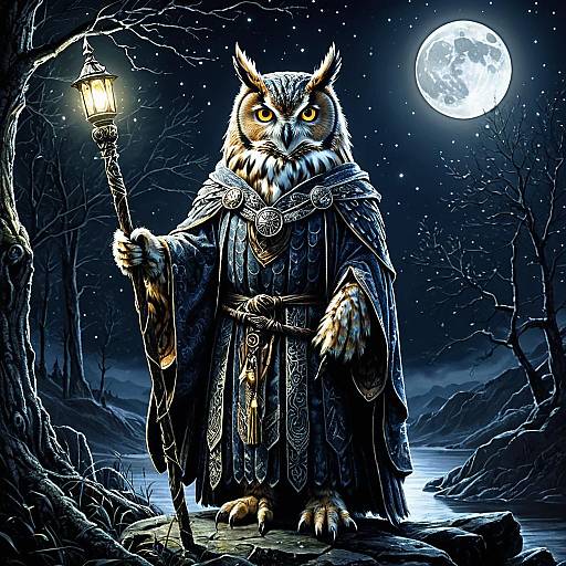 Mystical Owl Mage in Enchanted Realism