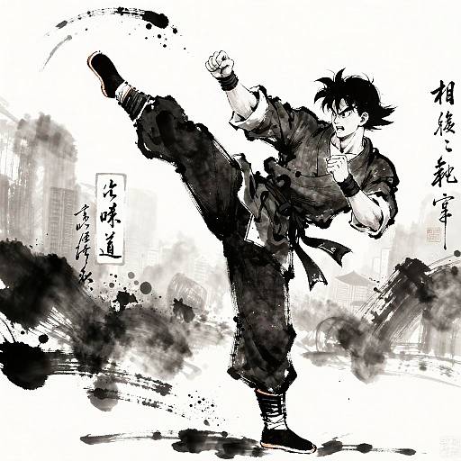 Martial Artist in Ink Wash Style