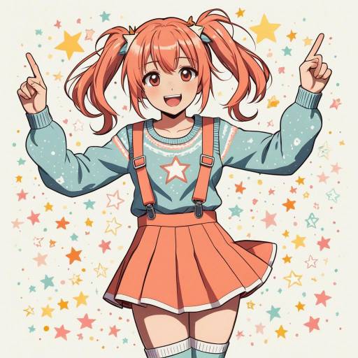 Cheerful Anime Girl with Coral Twin Tails