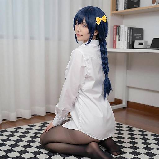 Asian Woman with Blue Braid Pose