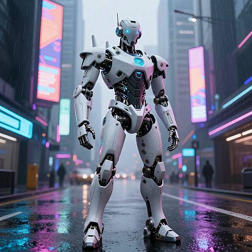 Futuristic Robotic Guardian in Cyberpunk City