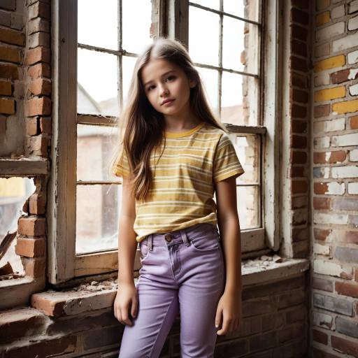 Young Girl in Casual Urban Outfit by Old Window