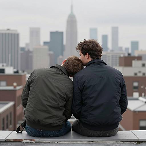 Intimate Rooftop Scene with City View