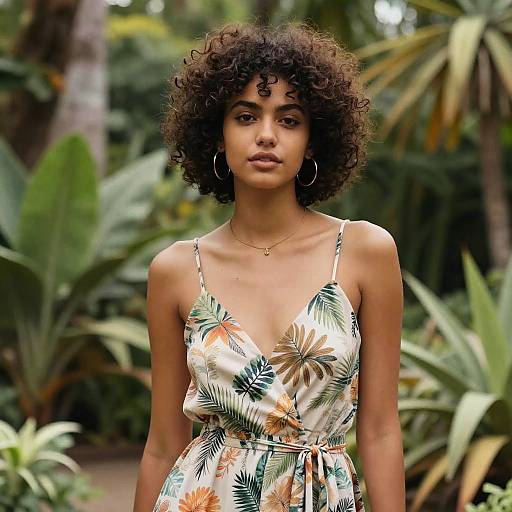 Young Woman with Short Afro in Botanical Garden