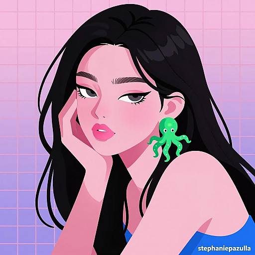 Stylized Woman with Octopus Earring Illustration