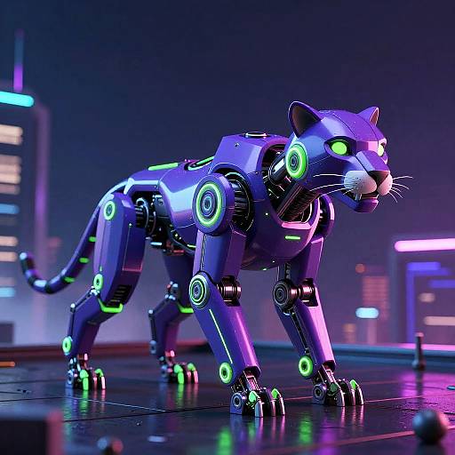 Futuristic Neon 3D Robotic Panther