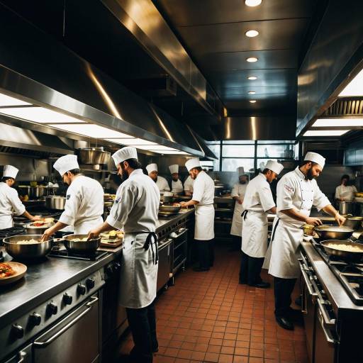 Busy Restaurant Kitchen with Chefs Cooking