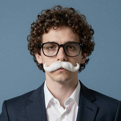 Serious Man with Curly Hair and Glasses