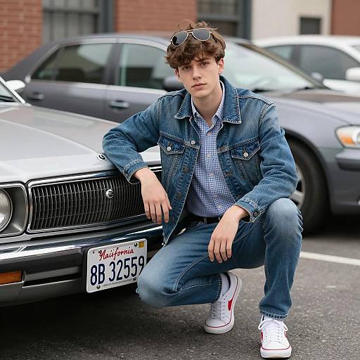 Casual Young Man with Vintage Car