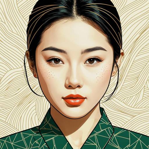 Stylized Portrait of Asian Woman with Golden Eyes