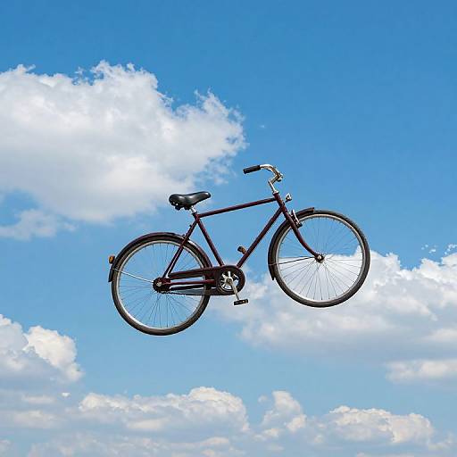 Maroon Bicycle Hovering in Azure Sky