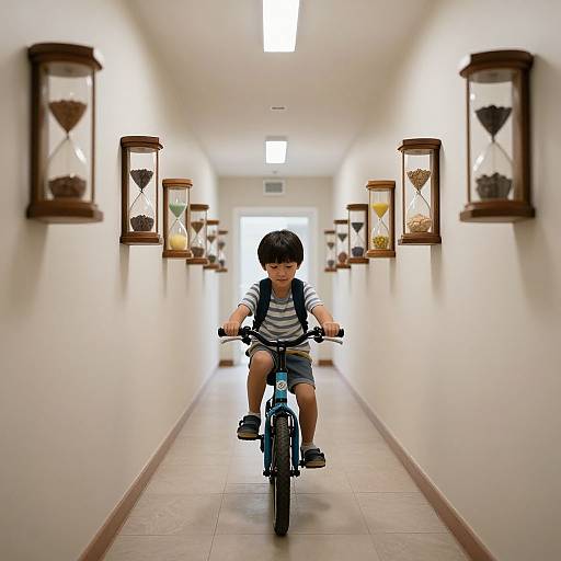Child Cycling Through Time-Hallway