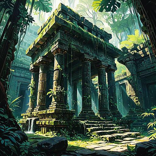 Ancient Temple Ruins in Dense Jungle