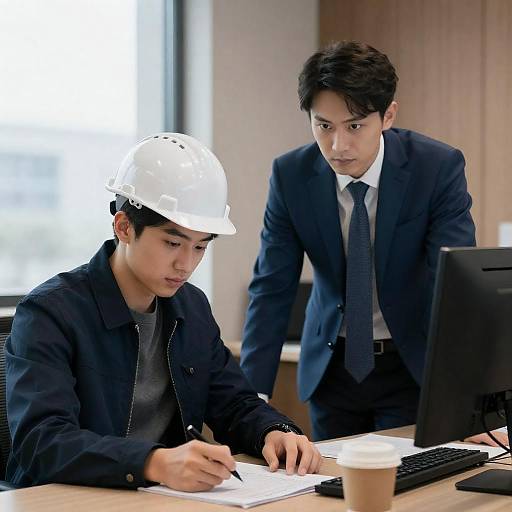 Engineer and Manager Collaborating in Office