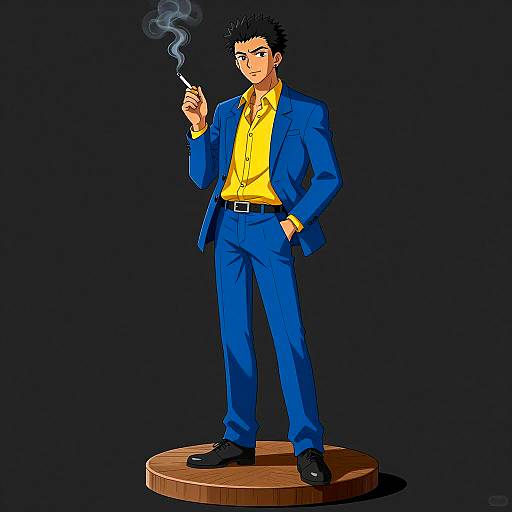 Young Man in Blue Suit Smoking Cigarette